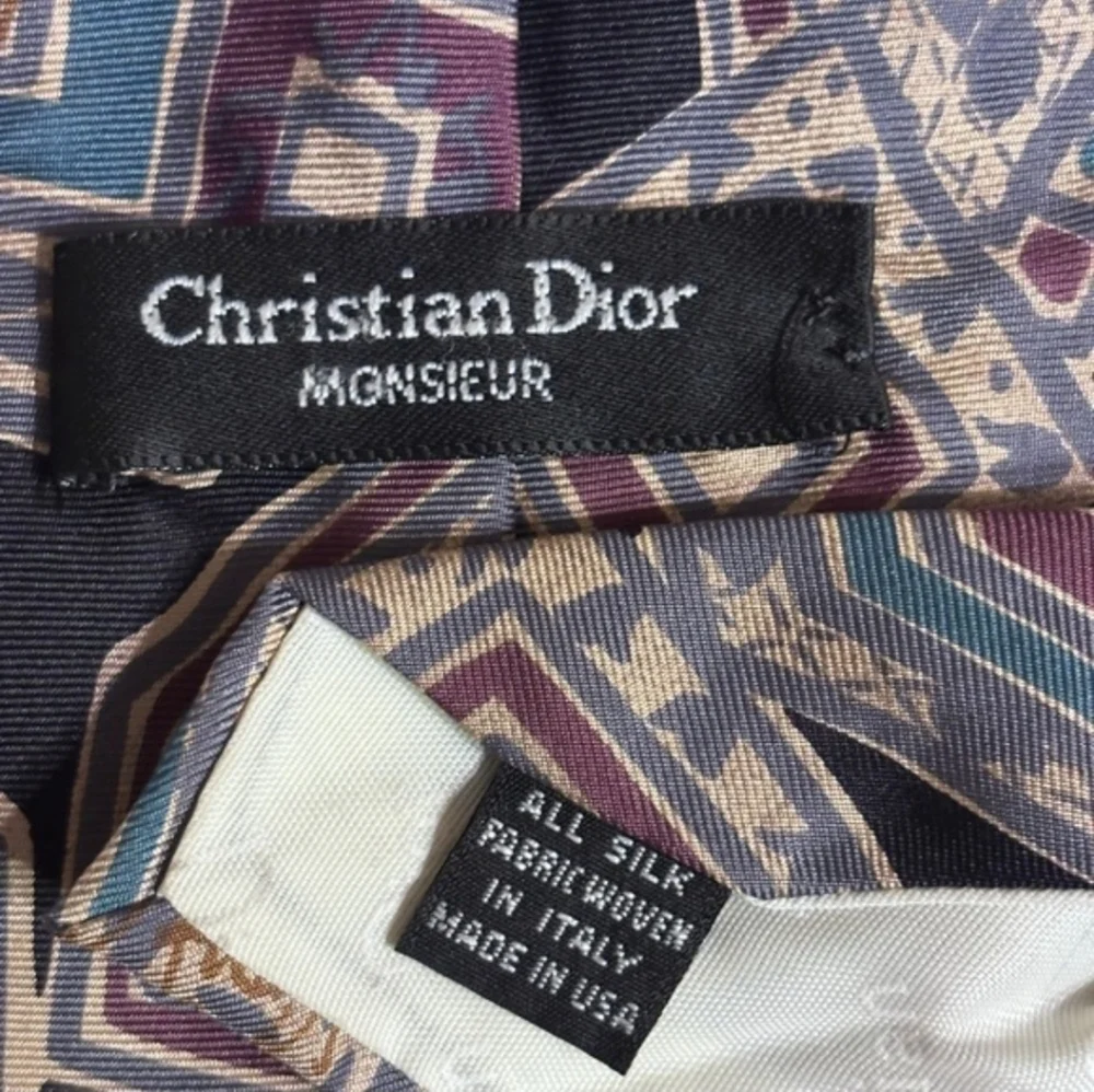 CHRISTIAN DIOR Multicolored Abstract Print Silk Tie VINTAGE